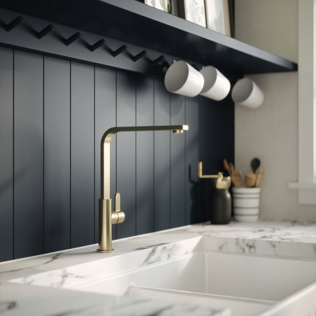 Churni Mono Basin Single Lever Square Basin Tap - Brushed Brass