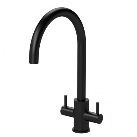 Lachen Mono Basin Twin Lever Round Basin Tap - Matt Black