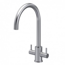 Lachen Mono Basin Twin Lever Round Basin Tap - Brushed Nickel