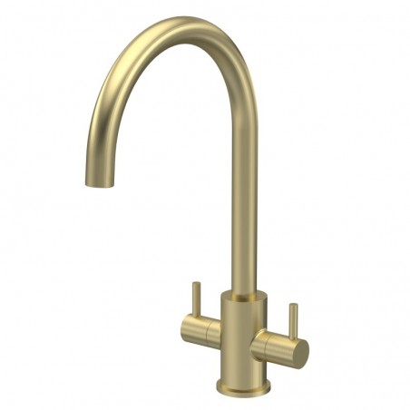 Lachen Mono Basin Twin Lever Round Basin Tap - Brushed Brass