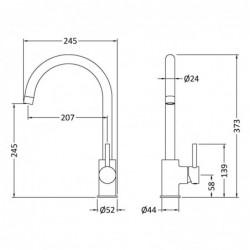 Lachen Mono Basin Single Lever Round Basin Tap - Brushed Brass - Technical Drawing