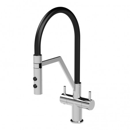 Ravi Mono Basin Twin Lever Round Basin Tap & Rinser - Chrome