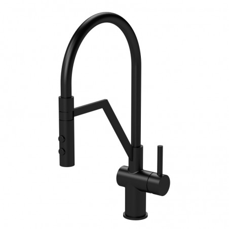 Ravi Mono Basin Single Lever Round Basin Tap & Rinser - Matt Black