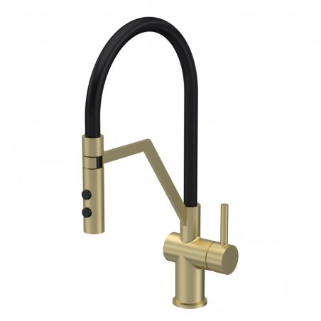 Ravi Mono Basin Single Lever Round Basin Tap & Rinser - Brushed Brass