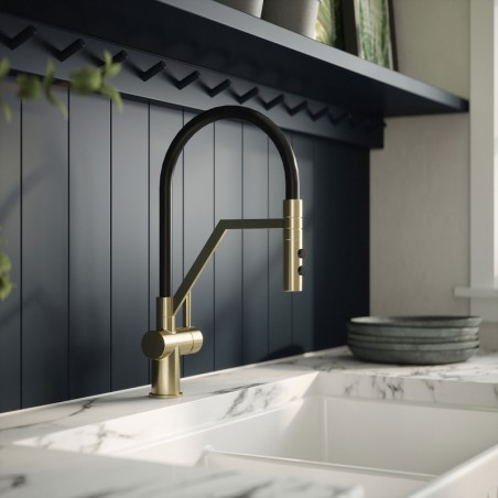 Ravi Mono Basin Single Lever Round Basin Tap & Rinser - Brushed Brass