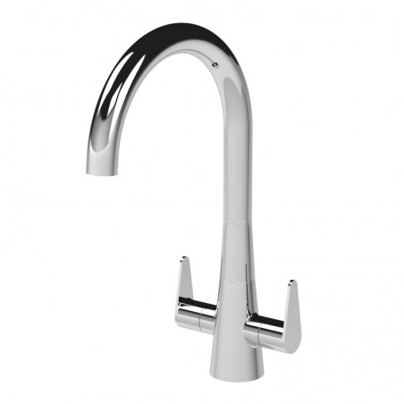 Samir Mono Basin Twin Lever Round Basin Tap & Rinser - Chrome