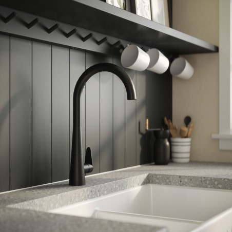 Samir Mono Basin Single Lever Round Basin Tap & Rinser - Matt Black