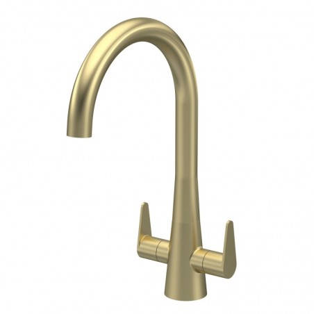 Samir Mono Basin Twin Lever Round Basin Tap & Rinser - Brushed Brass