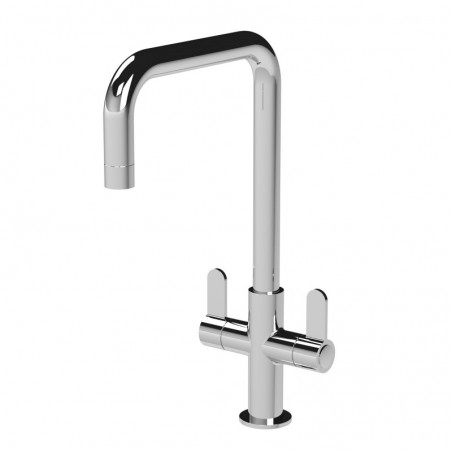 Kosi Mono Basin Twin Lever Square Basin Tap & Rinser - Chrome