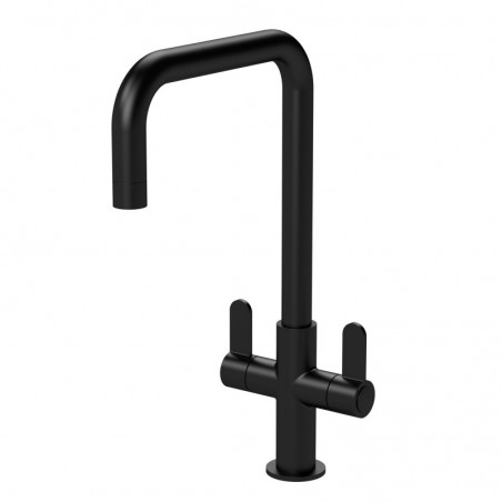 Kosi Mono Basin Twin Lever Square Basin Tap & Rinser - Matt Black