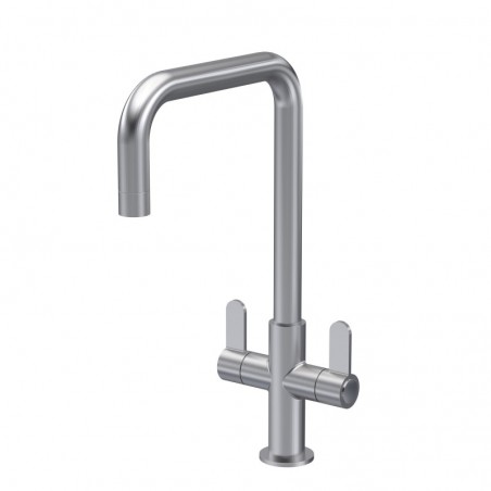 Kosi Mono Basin Twin Lever Square Basin Tap & Rinser - Brushed Nickel