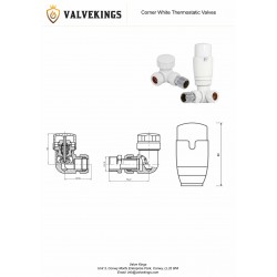 White Thermostatic Corner Radiator Valves Technical Drawing