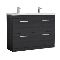 Athena 1200mm Freestanding Cabinet & Twin Polymarble Basin - Charcoal Black Woodgrain