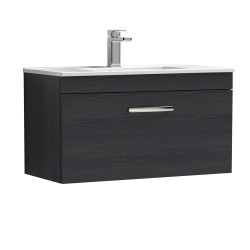 Athena 800mm Wall Hung Cabinet & Minimalist Basin - Charcoal Black Woodgrain