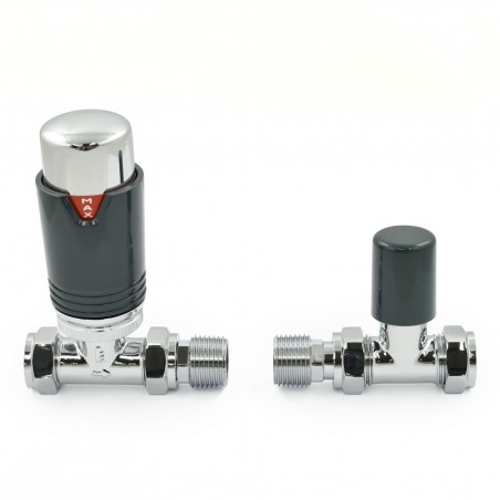 Echo Straight Thermostatic Radiator Valves - Chrome Anthracite