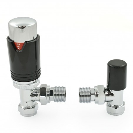 Echo Angled Thermostatic Radiator Valves - Chrome Black