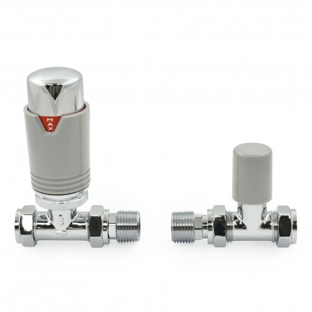 Echo Straight Thermostatic Radiator Valves - Chrome Silver