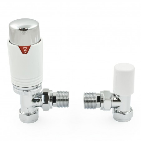 Echo Angled Thermostatic Radiator Valves - Chrome White