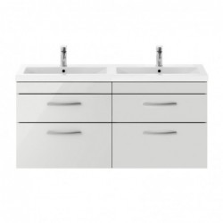 Athena 1200mm 4 Drawer Wall Hung Cabinet With Double Ceramic Basin - Gloss Grey Mist