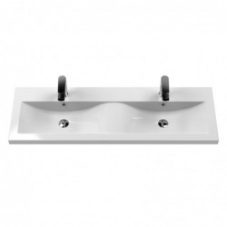 Athena 1200mm 4 Drawer Wall Hung Cabinet With Double Ceramic Basin - Gloss Grey Mist - Insitu