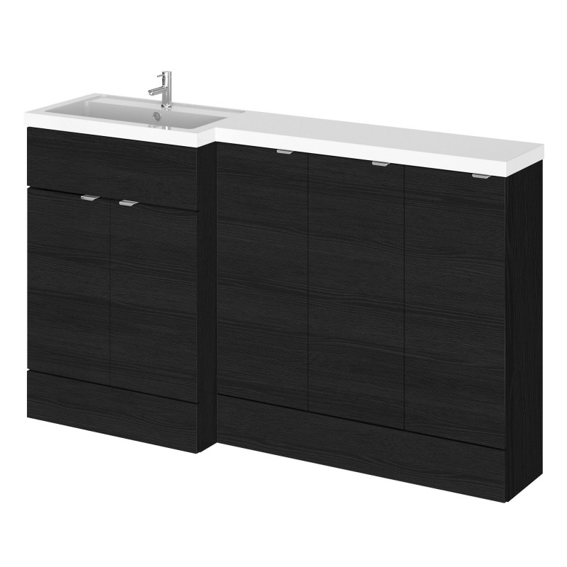 Fusion 1500mm Combination Vanity, Toilet and Storage Unit with Left Hand Basin - Charcoal Black Woodgrain