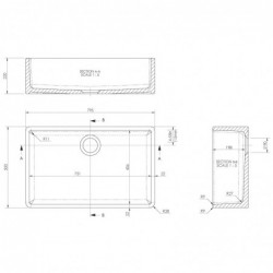Fireclay Butler Sink 795 x 500 x 220mm - Technical Drawing
