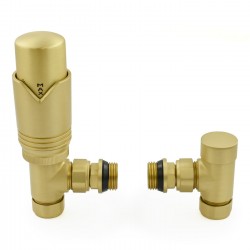 Realm Angled Thermostatic Radiator Valves - Brushed Brass