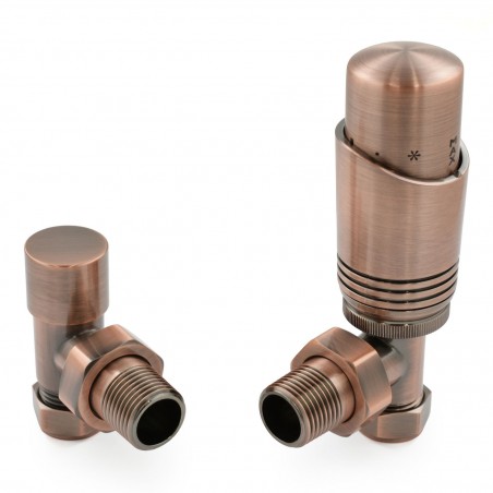 Delta Angled Thermostatic Radiator Valves - Antique Copper