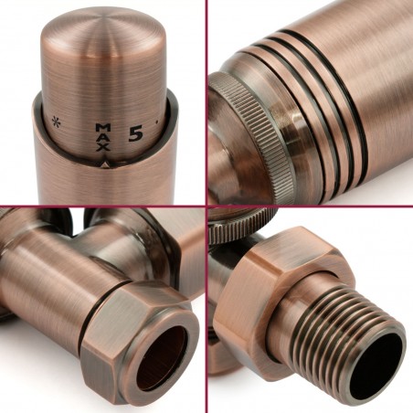 Delta Angled Thermostatic Radiator Valves - Antique Copper