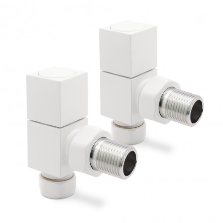 White Square Radiator Valves Angled