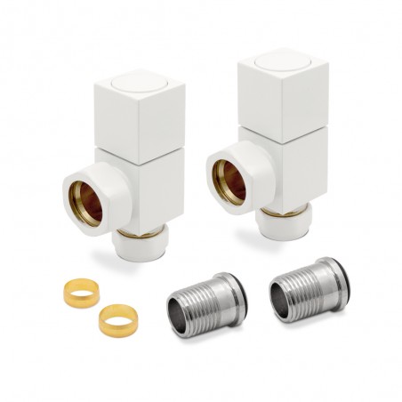 White Square Radiator Valves Angled