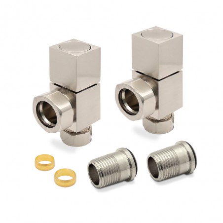 Brushed Nickel Square Radiator Valves Angled