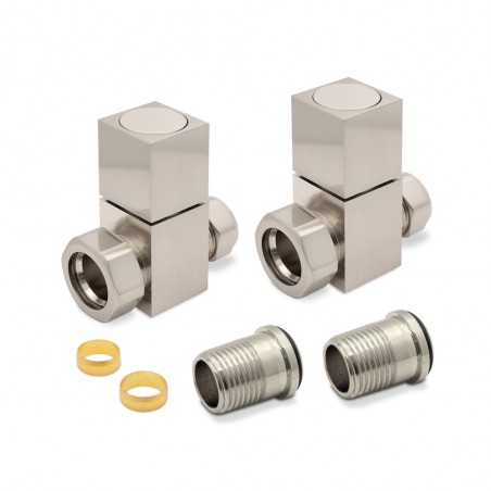 Brushed Nickel Square Radiator Valves Straight