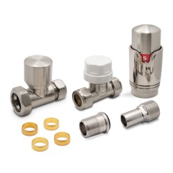 Brushed Nickel Thermostatic Radiator Valves Straight Components