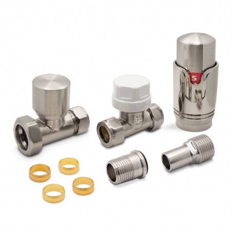 Brushed Nickel Thermostatic Radiator Valves Straight