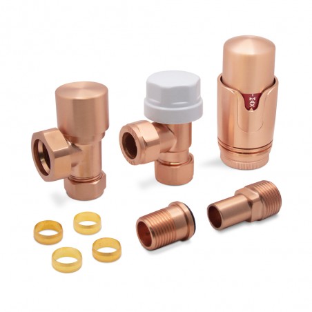 Brushed Copper Thermostatic Radiator Valves Angled