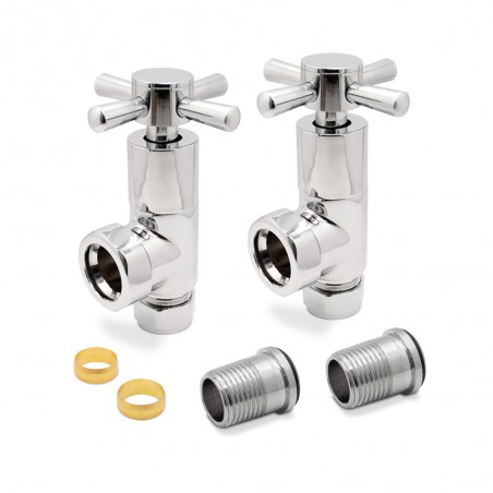 Chrome Cross Head Traditional Radiator Valves Angled