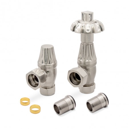 Brushed Nickel Traditional Thermostatic Radiator Valves Angled