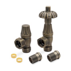 Antique Brass Traditional Thermostatic Radiator Valves Angled Components