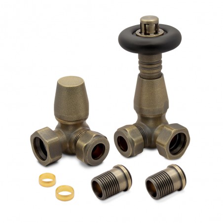 Antique Brass Traditional (Black Top) Thermostatic Radiator Valves Corner