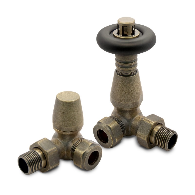 Antique Bronze Traditional (Black Top) Thermostatic Radiator Valves Corner Antique Bronze Traditional (Black Top) Thermostatic Radiator Valves Corner