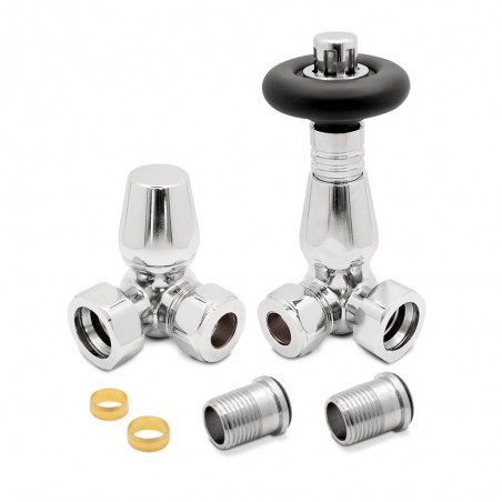 Chrome Traditional (Black Top) Thermostatic Radiator Valves Corner