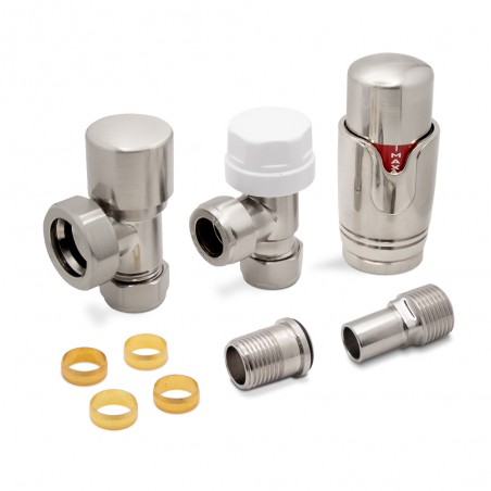 Brushed Nickel Thermostatic Radiator Valves Angled