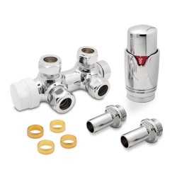 Twin Connection Chrome Thermostatic Radiator Valve Angled Components
