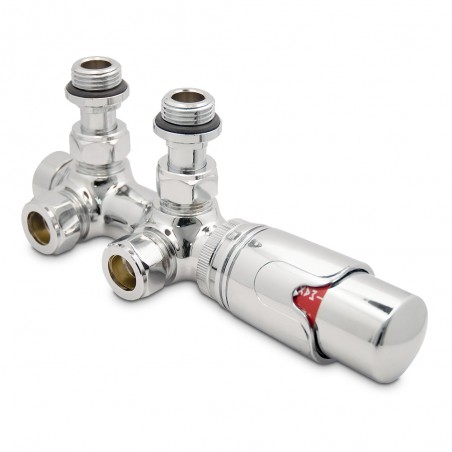 Twin Connection Chrome Thermostatic Radiator Valve Angled