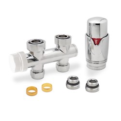 Twin Connection Chrome Thermostatic Radiator Valve Straight Components
