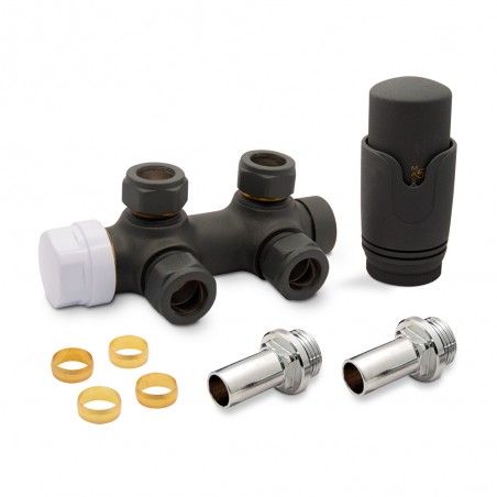 Twin Connection Anthracite Thermostatic Angled Radiator Valve