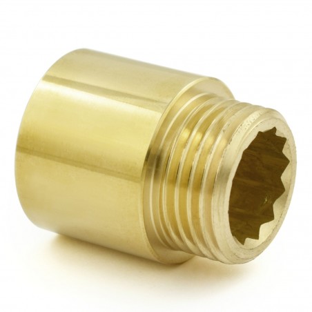 20mm Rigid Radiator Valve Extension 1/2 inch BSP - Un-lacquered Brass