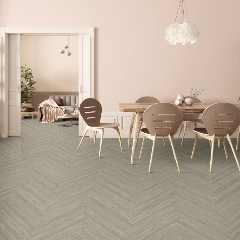 Kraus Rigid Core Herringbone Luxury Vinyl Tiles - Owsten Grey - Insitu Kraus Rigid Core Herringbone Luxury Vinyl Tiles - Owsten Grey - Insitu