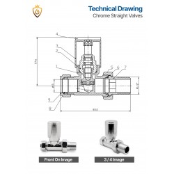 Chrome Manual Straight Radiator Valves Technical Drawing